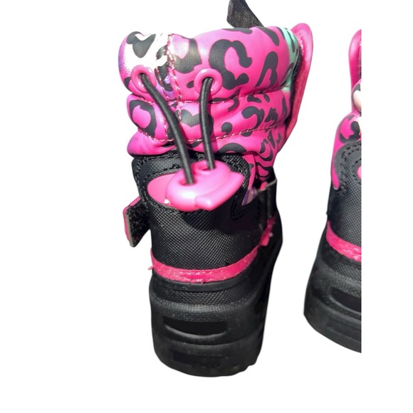 Athletech Toddler Girls Winter Boots Size 6M Pink Black Heart Cheetah Print - Picture 5 of 9
